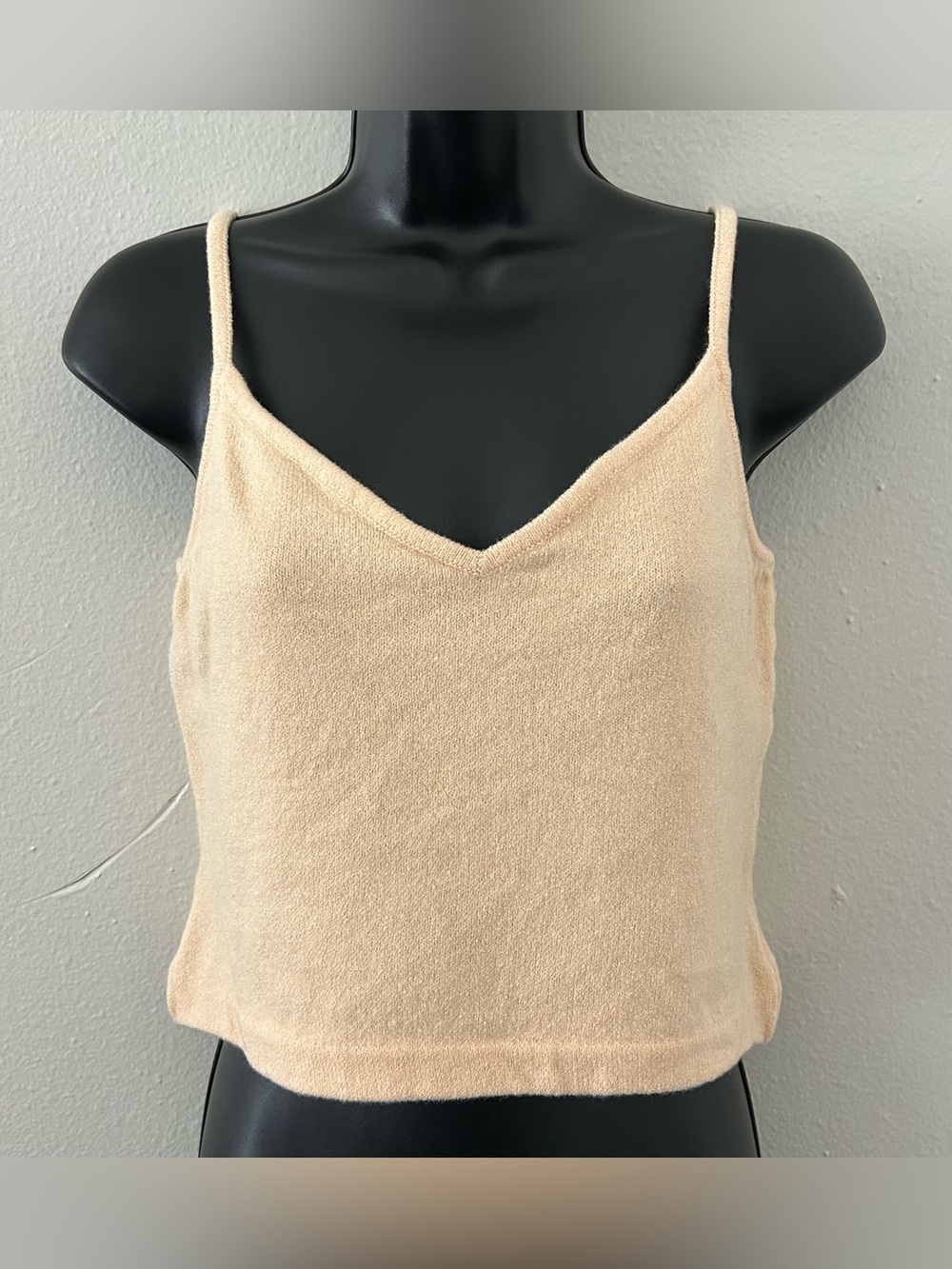 St. John Knit Cropped Tank Top Yellow V Neck Spaghetti Strap Size S Designer